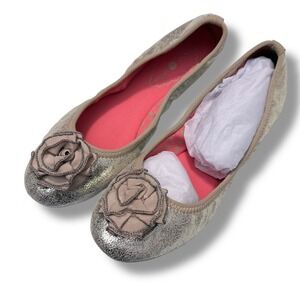 Lindsay Phillips Interchangeable Snap Ballet Flat Liz Crackle Metallic Gold 7.5